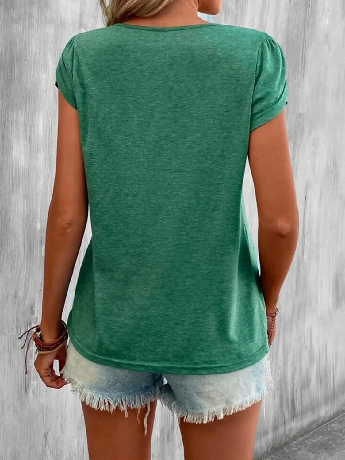 Womens Petal Sleeve Tops Summer Short Sleeve V Neck Cut Out Tee Sexy Casual Basic T Shirts Blouses