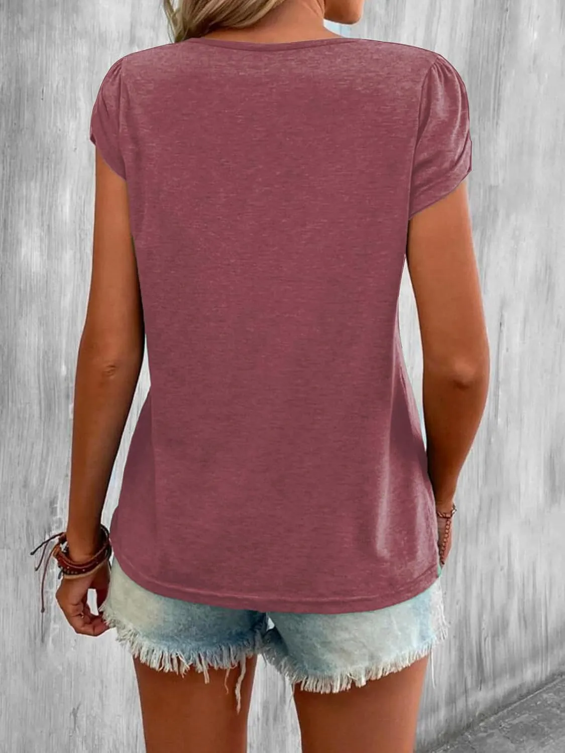 Womens Petal Sleeve Tops Summer Short Sleeve V Neck Cut Out Tee Sexy Casual Basic T Shirts Blouses