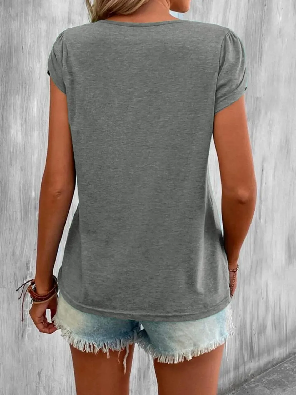 Womens Petal Sleeve Tops Summer Short Sleeve V Neck Cut Out Tee Sexy Casual Basic T Shirts Blouses