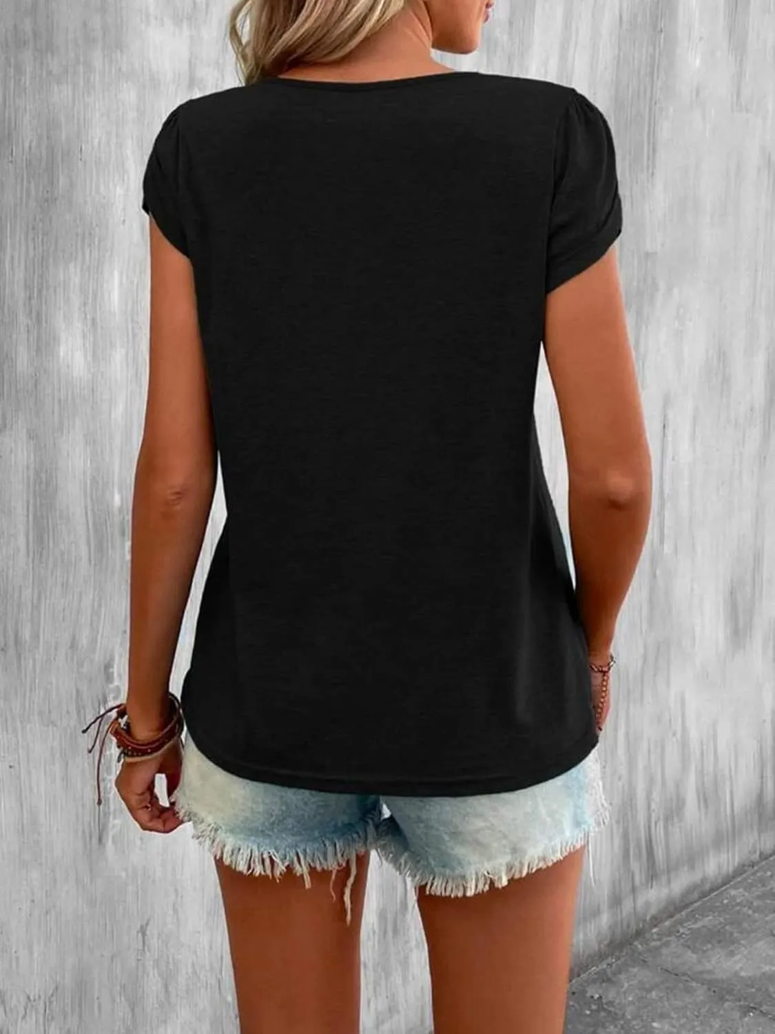 Womens Petal Sleeve Tops Summer Short Sleeve V Neck Cut Out Tee Sexy Casual Basic T Shirts Blouses