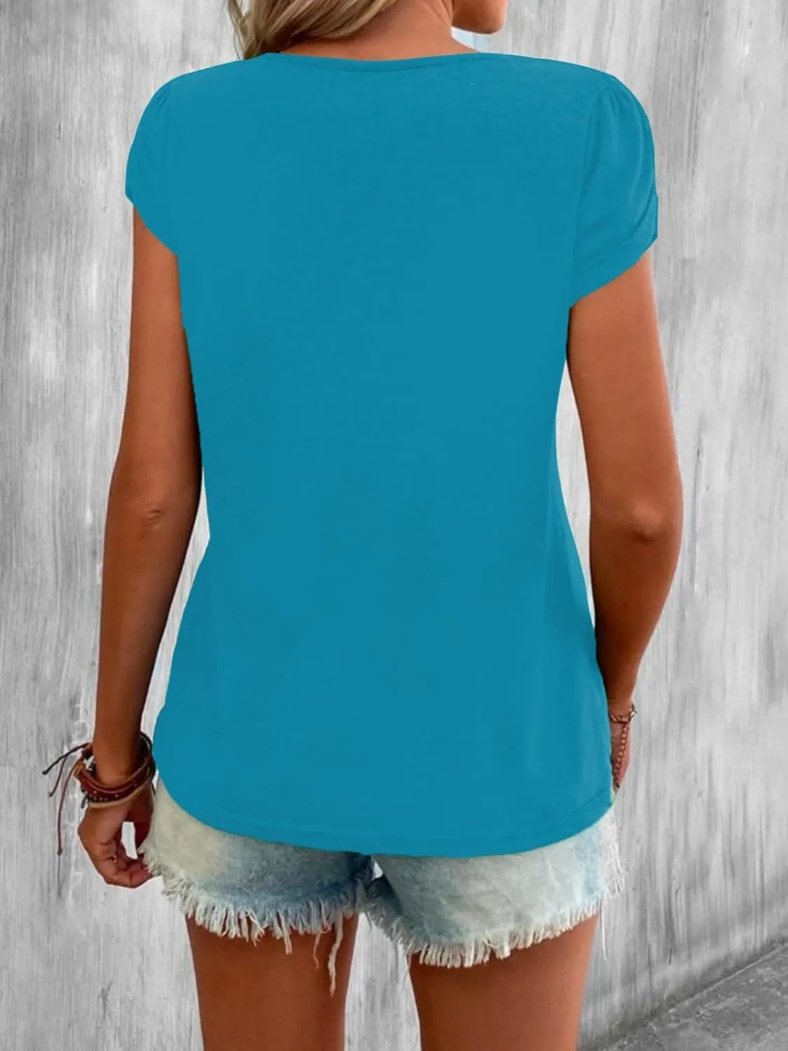 Womens Petal Sleeve Tops Summer Short Sleeve V Neck Cut Out Tee Sexy Casual Basic T Shirts Blouses