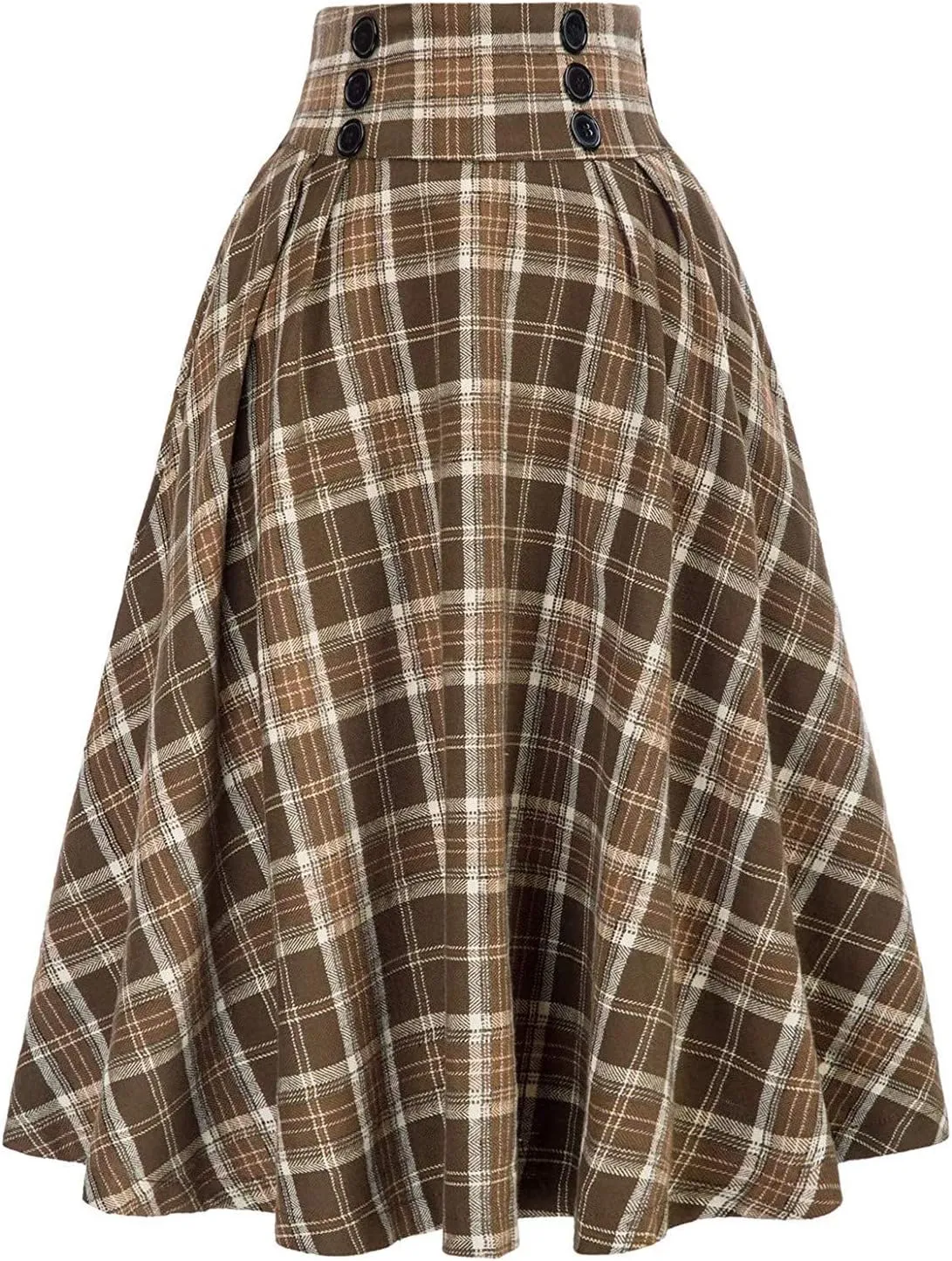 Womens Plaid Skirt for Womens High Waist Aline Pleated Midi Skirts Vintage Skirts A Line Pleated Skirt