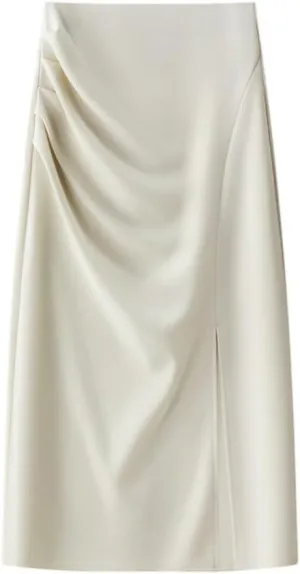 Women's Pleated A-Line Midi Skirt - Office Appropriate with Side Zipper