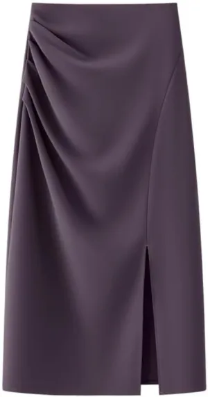 Women's Pleated A-Line Midi Skirt - Office Appropriate with Side Zipper