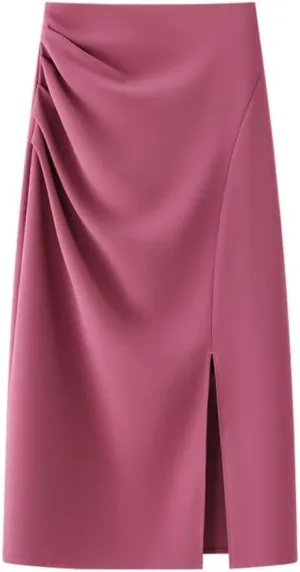 Women's Pleated A-Line Midi Skirt - Office Appropriate with Side Zipper