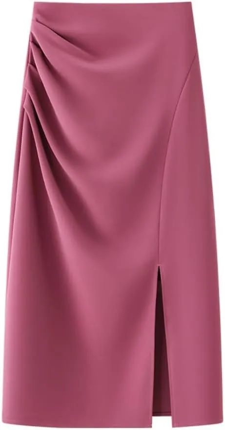 Women's Pleated A-Line Midi Skirt - Office Appropriate with Side Zipper