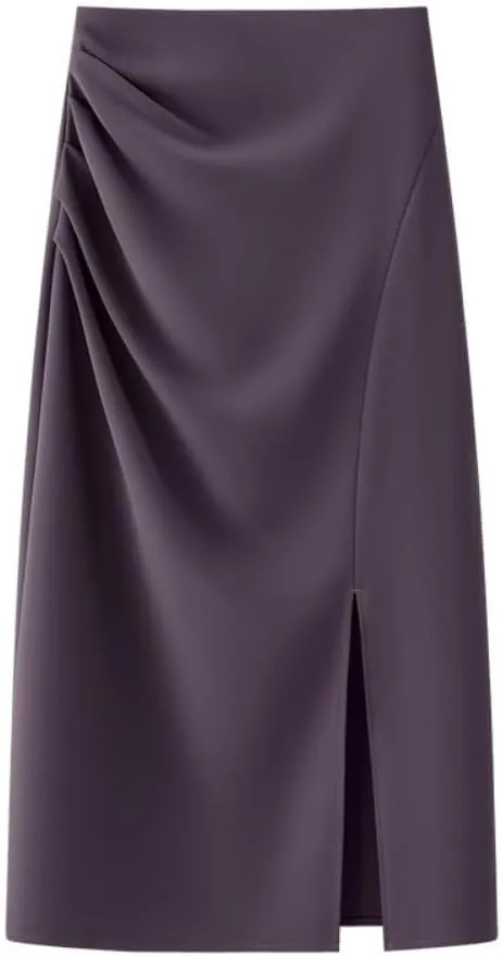 Women's Pleated A-Line Midi Skirt - Office Appropriate with Side Zipper