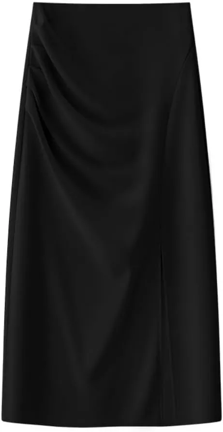 Women's Pleated A-Line Midi Skirt - Office Appropriate with Side Zipper