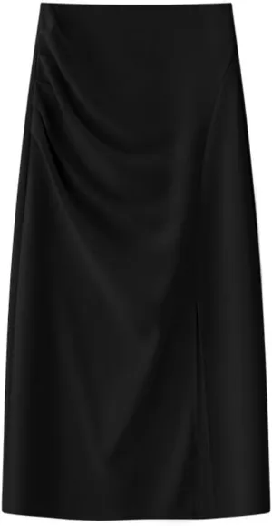 Women's Pleated A-Line Midi Skirt - Office Appropriate with Side Zipper