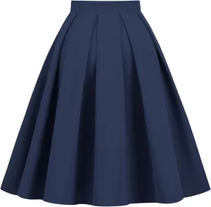 Women's Pleated Vintage Skirt Floral Print A Line Midi Skirts with Pockets Skirt Hangers with Clips