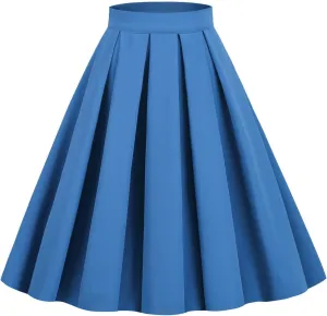 Women's Pleated Vintage Skirt Floral Print A Line Midi Skirts with Pockets Skirt Hangers with Clips