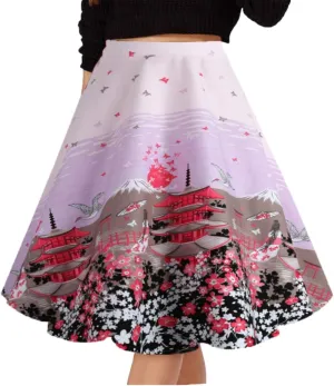 Women's Pleated Vintage Skirts Floral Print Casual Midi Skirt