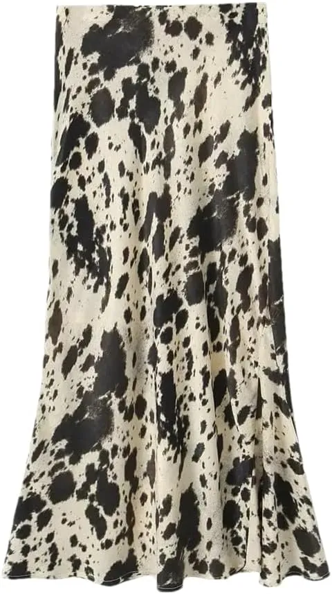 Women's Printed Zipper Midi Skirt