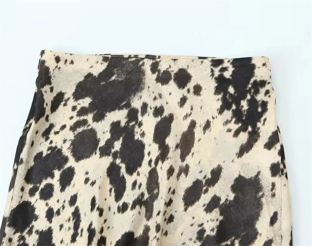 Women's Printed Zipper Midi Skirt