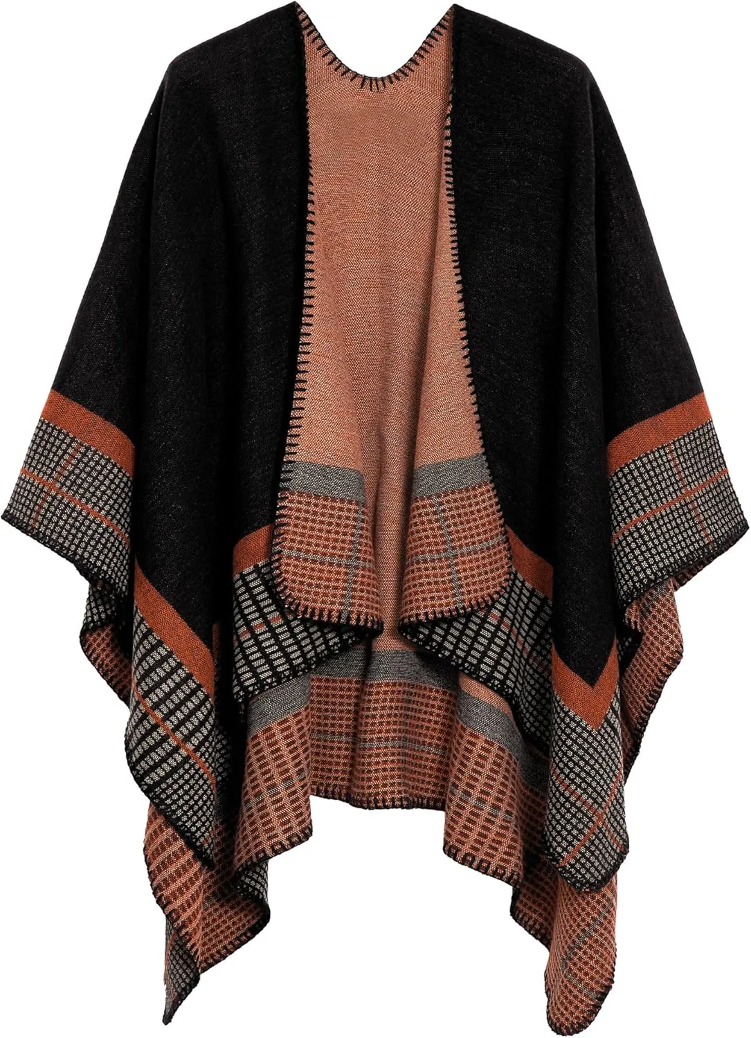 Womens Retro Warm Shawls Poncho Cape Floral Printed Open Front Cardigans Sweater