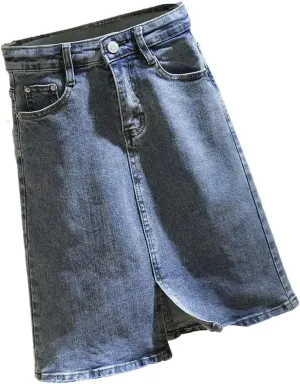 Women's Ripped Jeans Skirts Midi with Slit Denim Skirt A Line Summer V Vintage Harajuku Casual Skirt