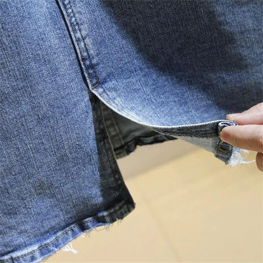 Women's Ripped Jeans Skirts Midi with Slit Denim Skirt A Line Summer V Vintage Harajuku Casual Skirt