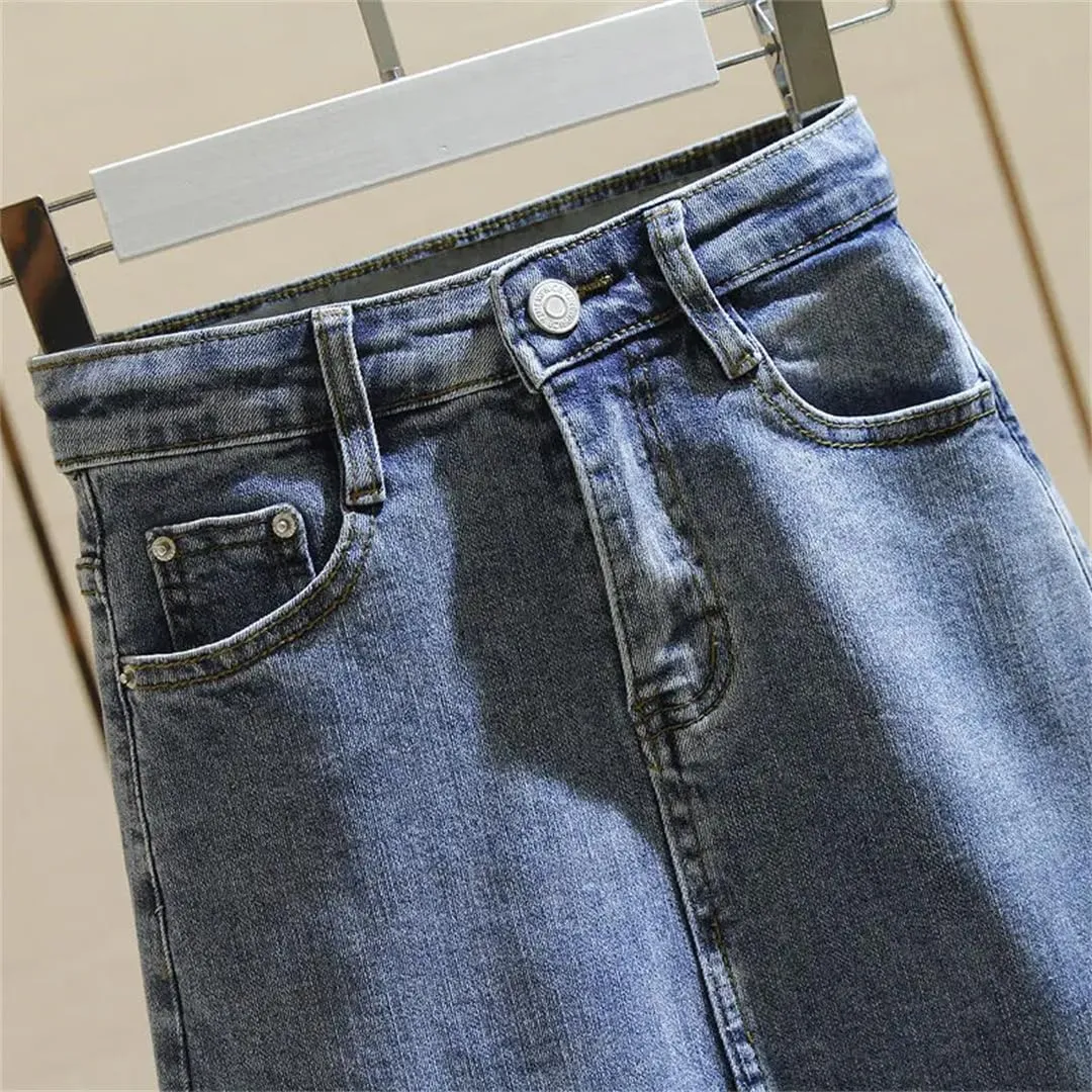 Women's Ripped Jeans Skirts Midi with Slit Denim Skirt A Line Summer V Vintage Harajuku Casual Skirt