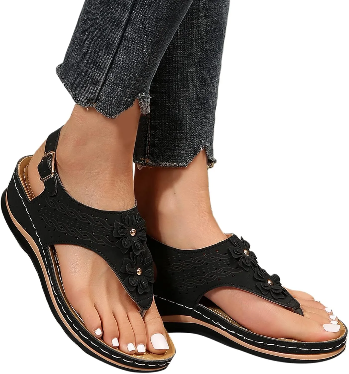 Womens Sandals Dressy, Womens Adjustable Buckle Peep Toe Slingback Platform Wedge Sandals Walking Shoes