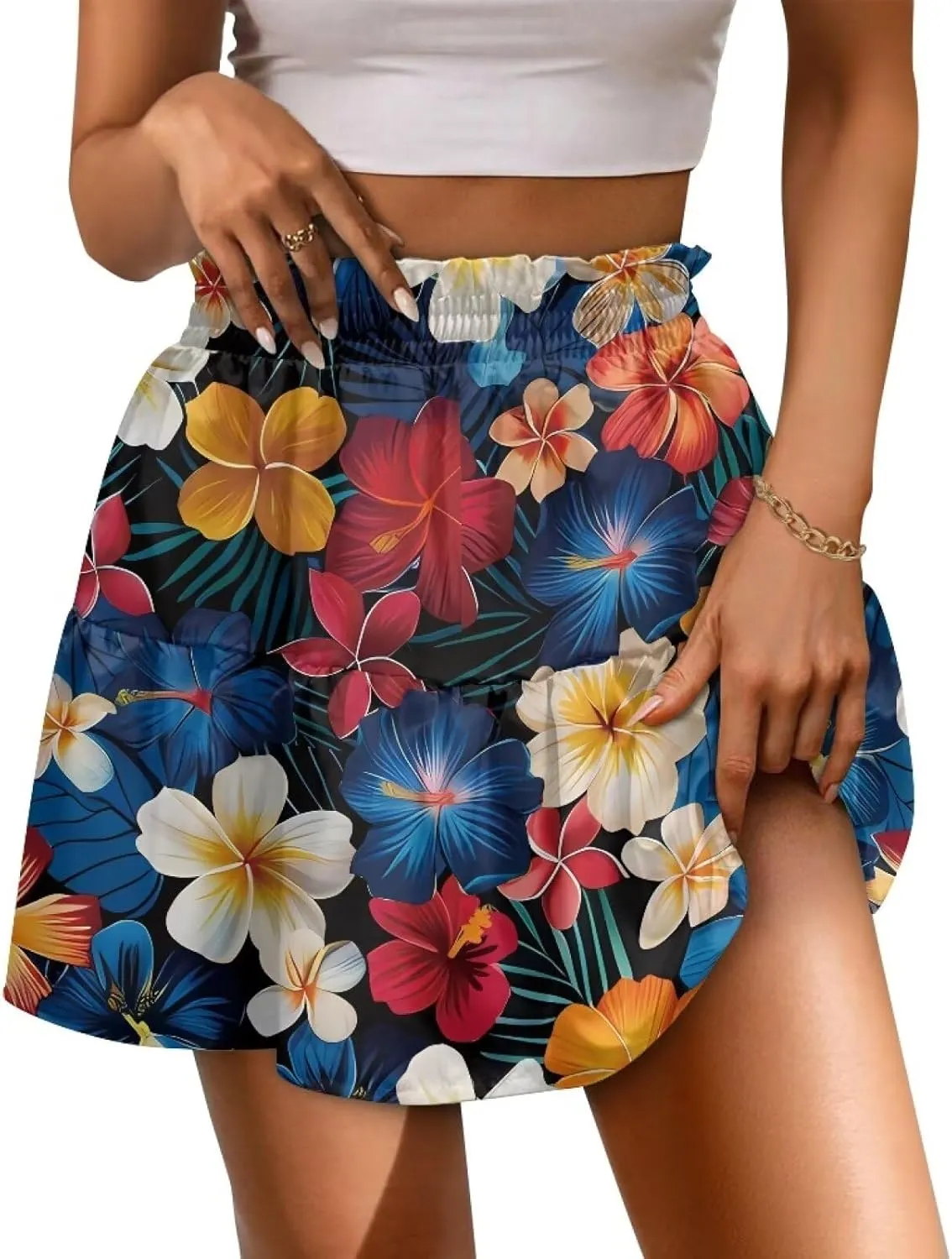 Womens Skirts Short Flowy High Waist Tiered Mini Skirt for Running Casual