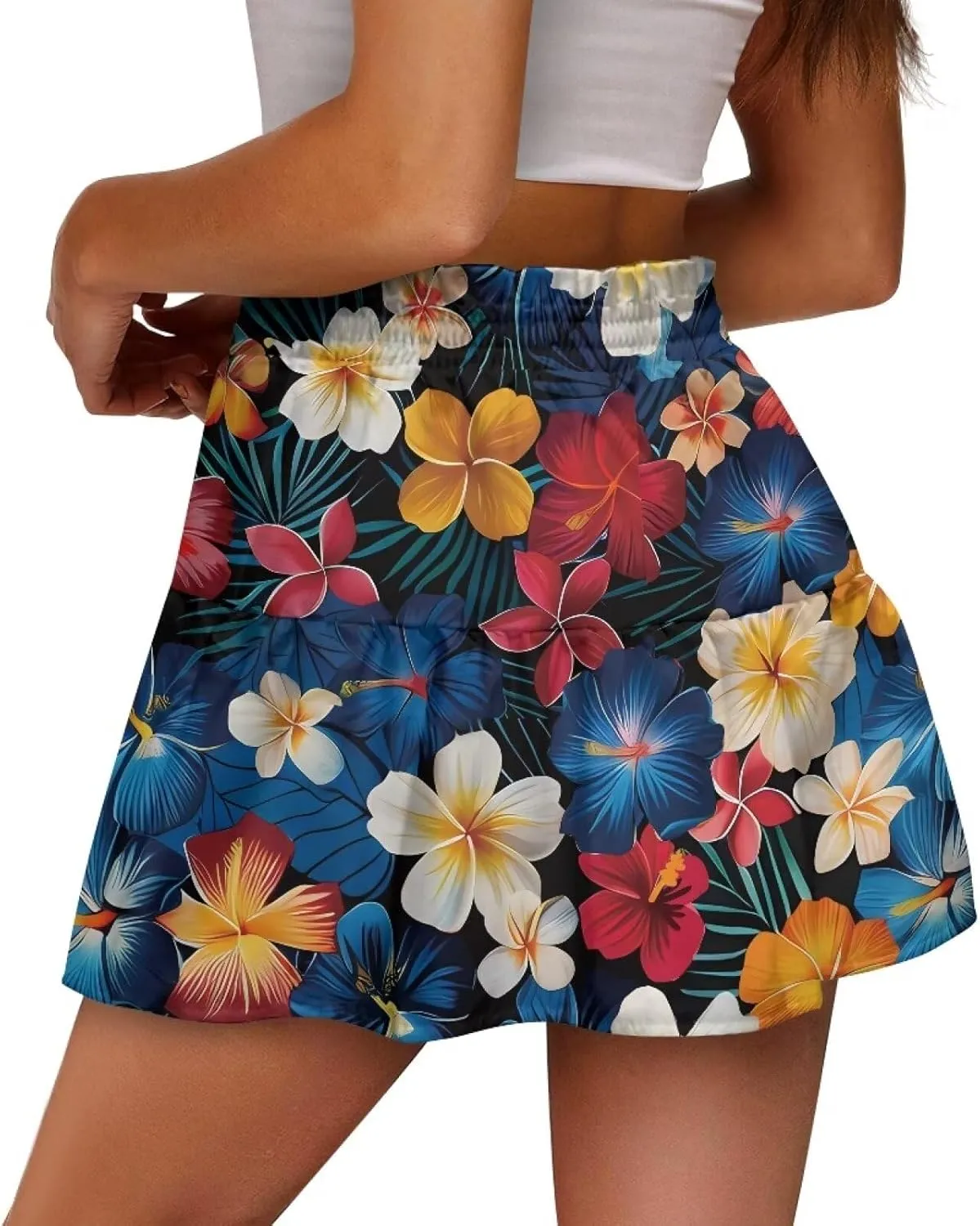 Womens Skirts Short Flowy High Waist Tiered Mini Skirt for Running Casual