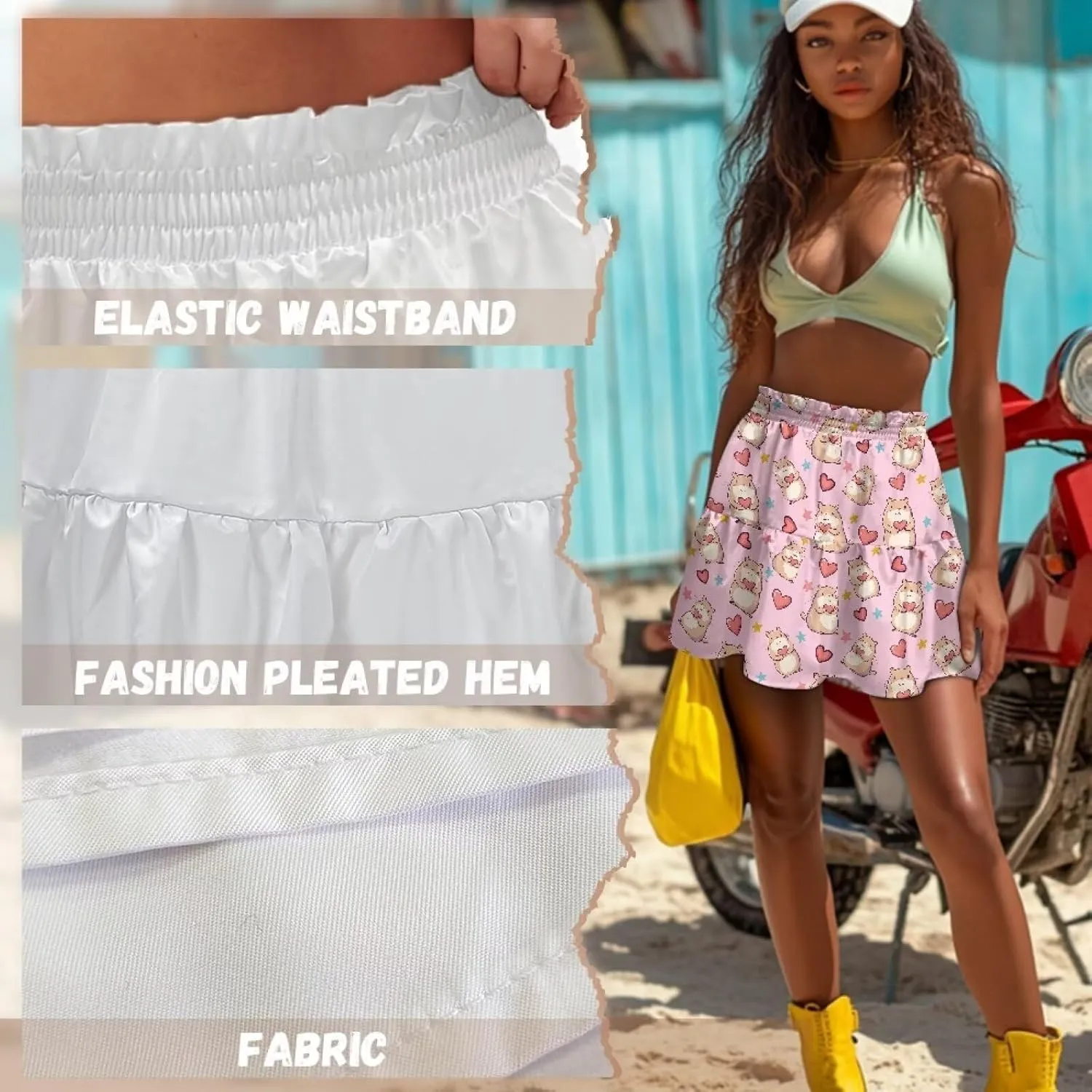 Womens Skirts Short Flowy High Waist Tiered Mini Skirt for Running Casual