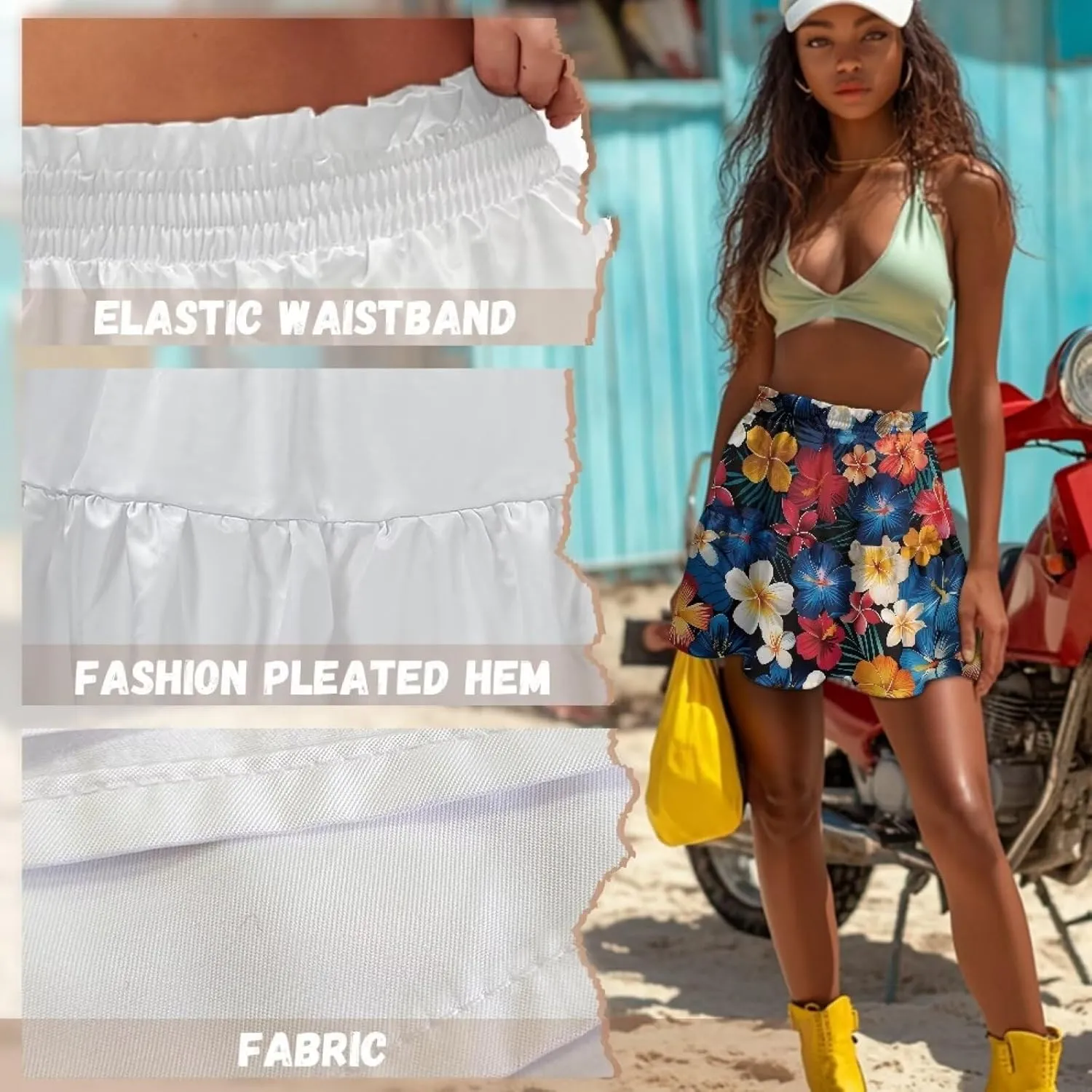 Womens Skirts Short Flowy High Waist Tiered Mini Skirt for Running Casual