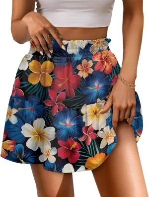 Womens Skirts Short Flowy High Waist Tiered Mini Skirt for Running Casual