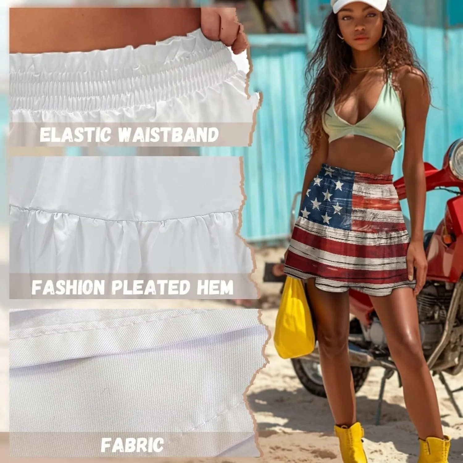 Womens Skirts Short Flowy High Waist Tiered Mini Skirt for Running Casual