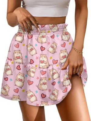 Womens Skirts Short Flowy High Waist Tiered Mini Skirt for Running Casual
