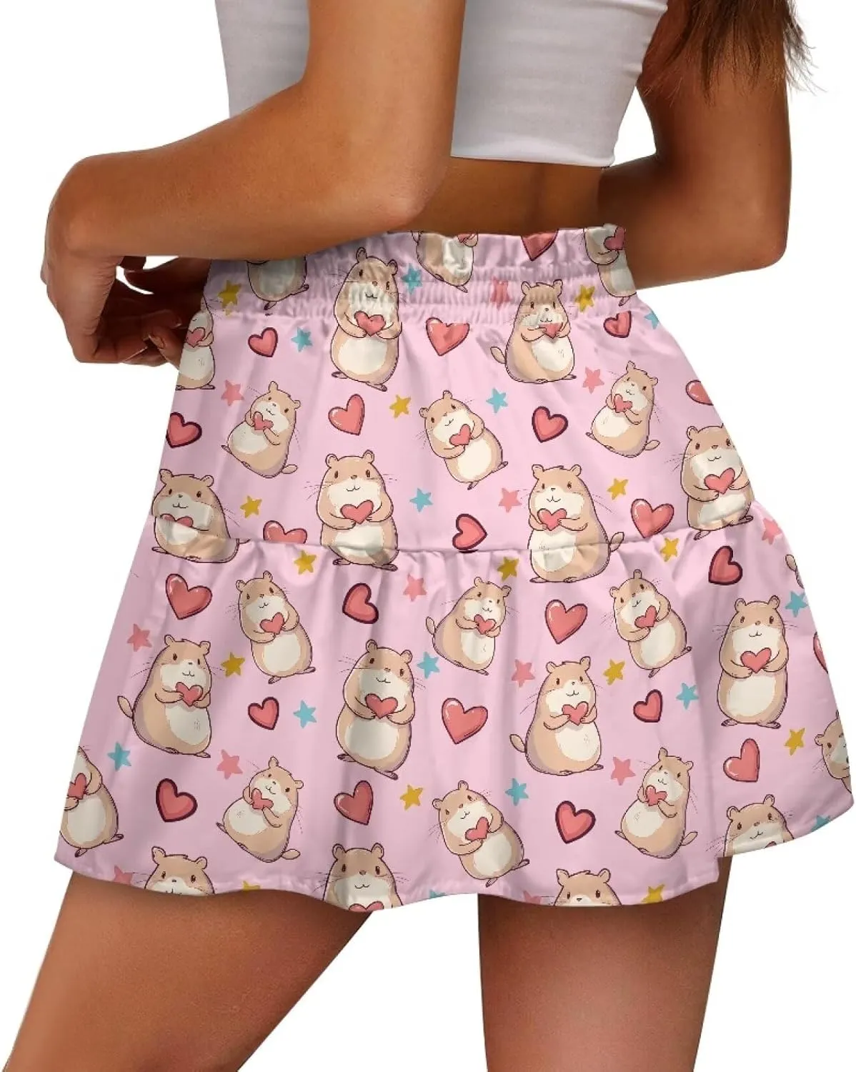 Womens Skirts Short Flowy High Waist Tiered Mini Skirt for Running Casual