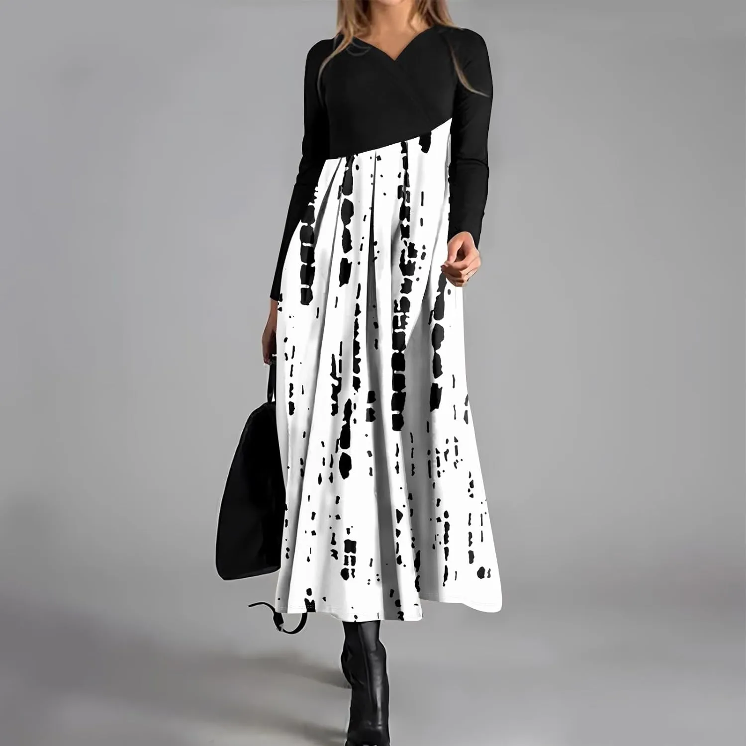 Womens Spring Fashion 2025 Dress Long Sleeve Midi V Neck Work Cute Teens Elegant Western Swing Dress
