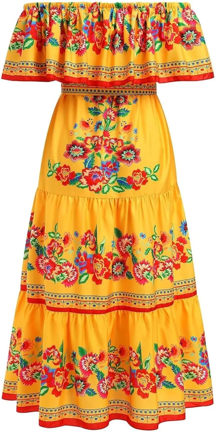 Women's Summer Off The Shoulder Maxi Dress Ruffle Strapless Boho Casual Loose Long Holiday Dresses for Women