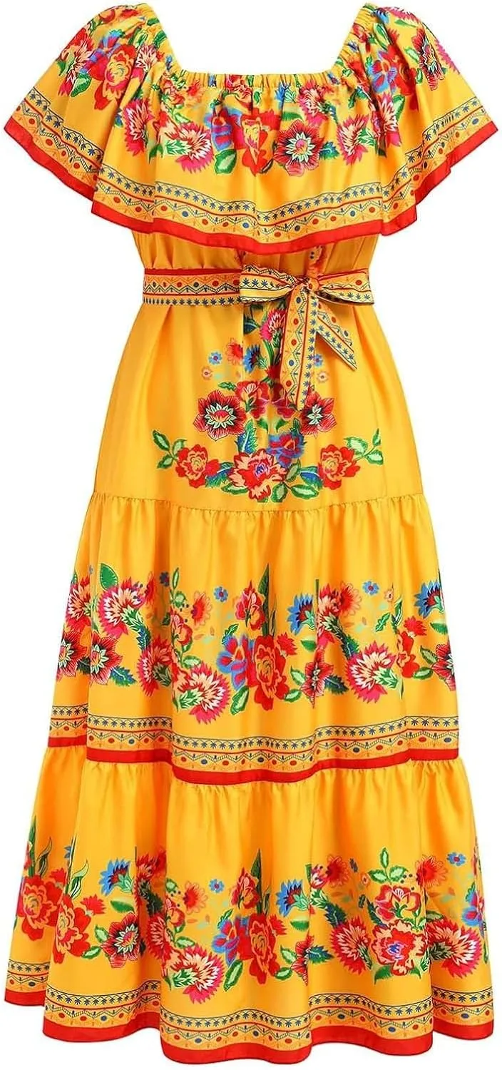 Women's Summer Off The Shoulder Maxi Dress Ruffle Strapless Boho Casual Loose Long Holiday Dresses for Women