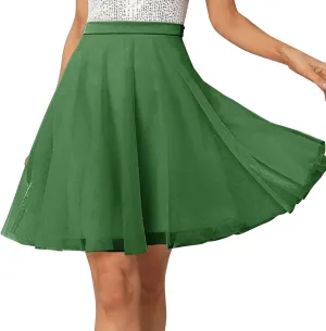 Womens Tulle Skirts Midi Elastic High Waist Pleated Mesh Flowy A-Line Party Tutu Skirts