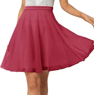 Womens Tulle Skirts Midi Elastic High Waist Pleated Mesh Flowy A-Line Party Tutu Skirts