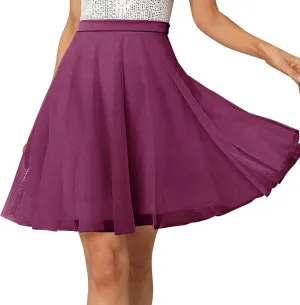 Womens Tulle Skirts Midi Elastic High Waist Pleated Mesh Flowy A-Line Party Tutu Skirts