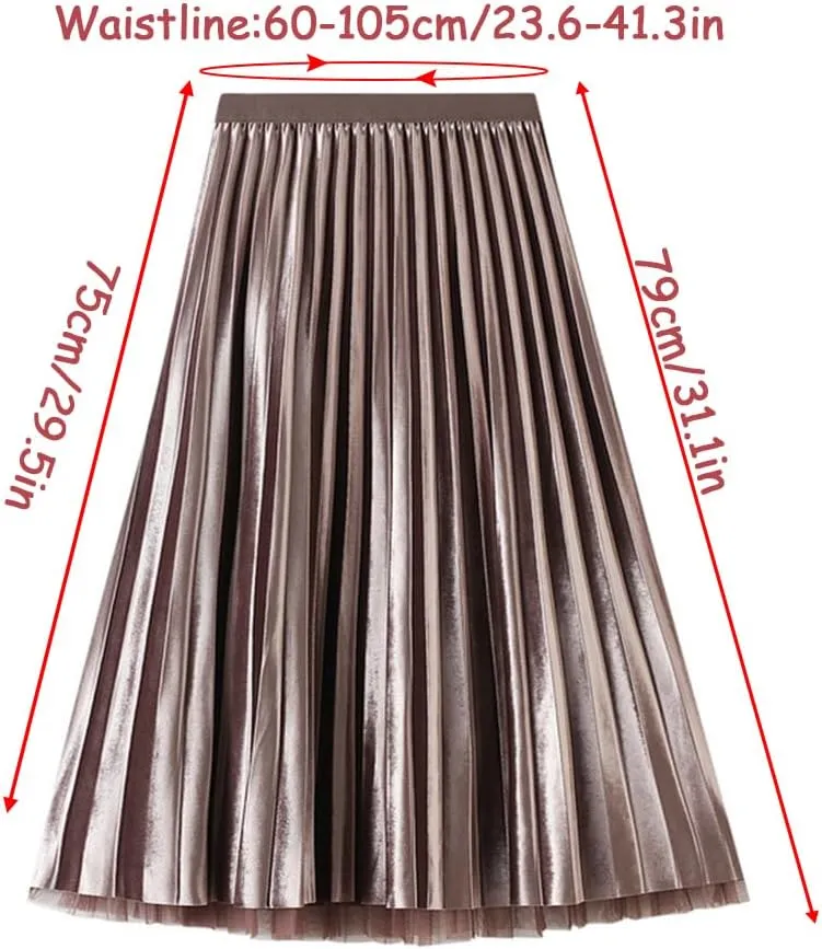 Women's Velvet Pleated Skirt A-Line High Elastic Waist Swing Flare Midi Skirt Women Skirt Midi Swing A-line Skirts, Khaki