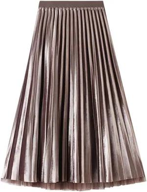 Women's Velvet Pleated Skirt A-Line High Elastic Waist Swing Flare Midi Skirt Women Skirt Midi Swing A-line Skirts, Khaki