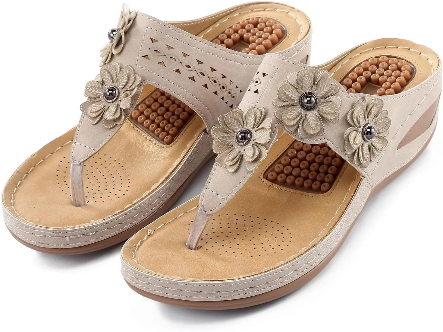 Womens Wedge Flip Flops Sandals With Arch Support Summer Comfortable Platform Bohemia Flat Shoes Massage Womens Sandals
