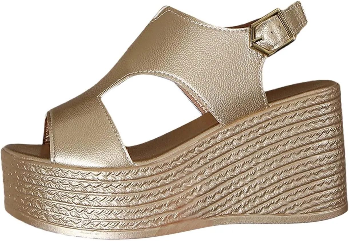 Womens Wedge Sandals, Orthopedic Sandals for Women Open Toe Wedge Platform Slides with Back Strap Summer Slip On Walking Shoes