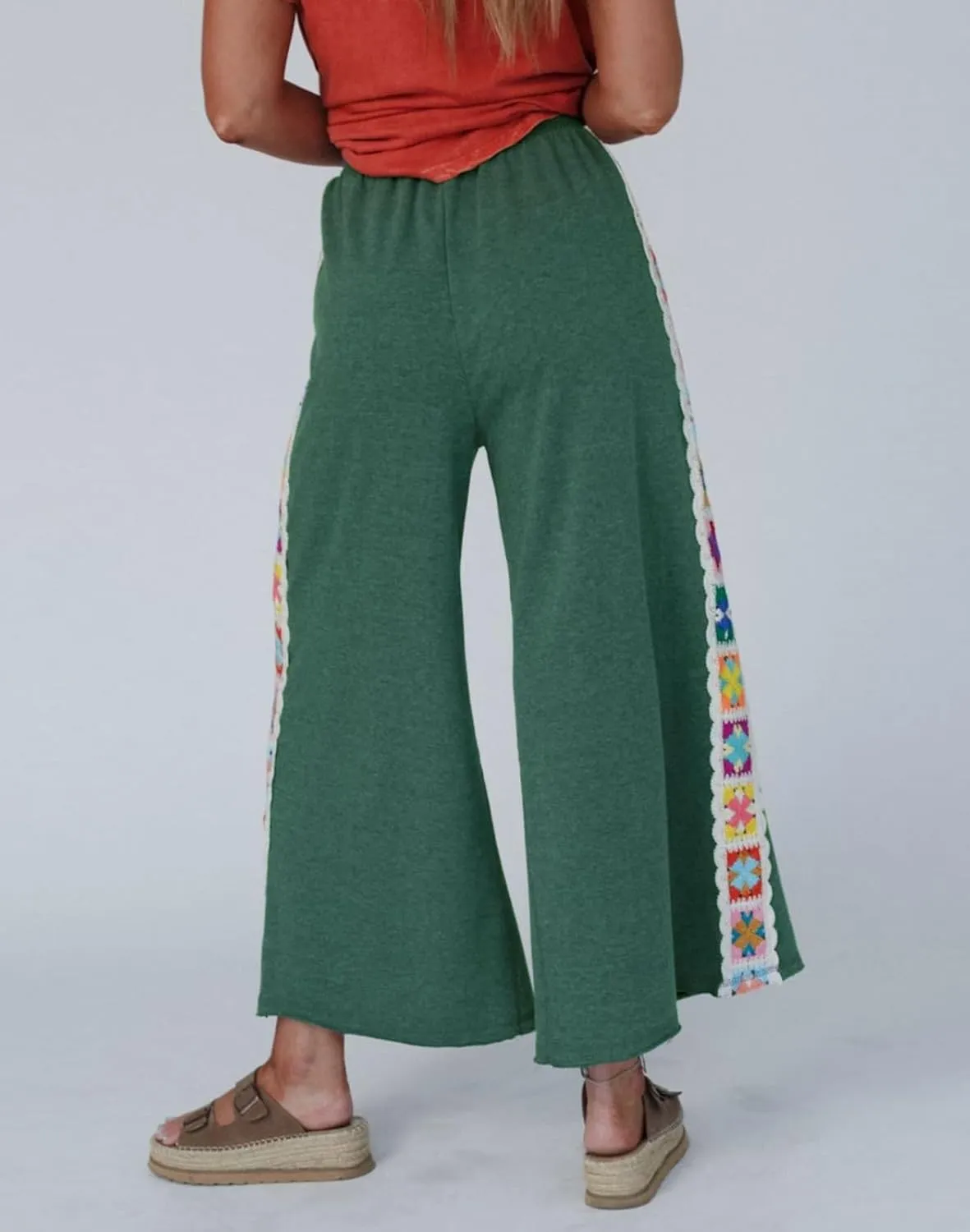 Womens Wide Leg Pants Casual Comfy Crochet Lounge Sweatpants Summer Beach Flowy Palazzo Pants with Pockets