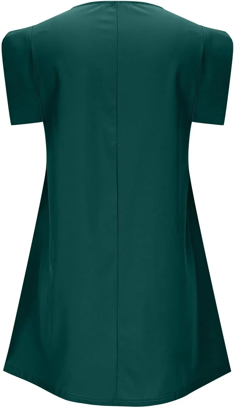 Work Dress for Women Round Neck Solid Color Sleeveless A-Line Casual Office Dresses Summer Mini T Shirt Dress