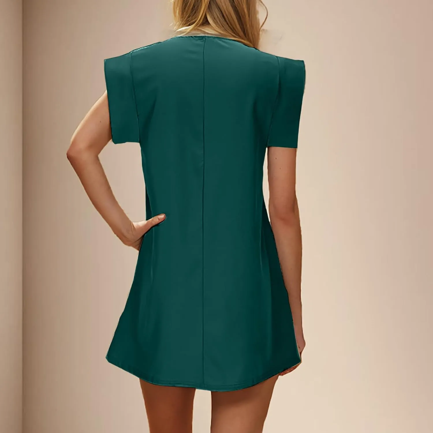 Work Dress for Women Round Neck Solid Color Sleeveless A-Line Casual Office Dresses Summer Mini T Shirt Dress