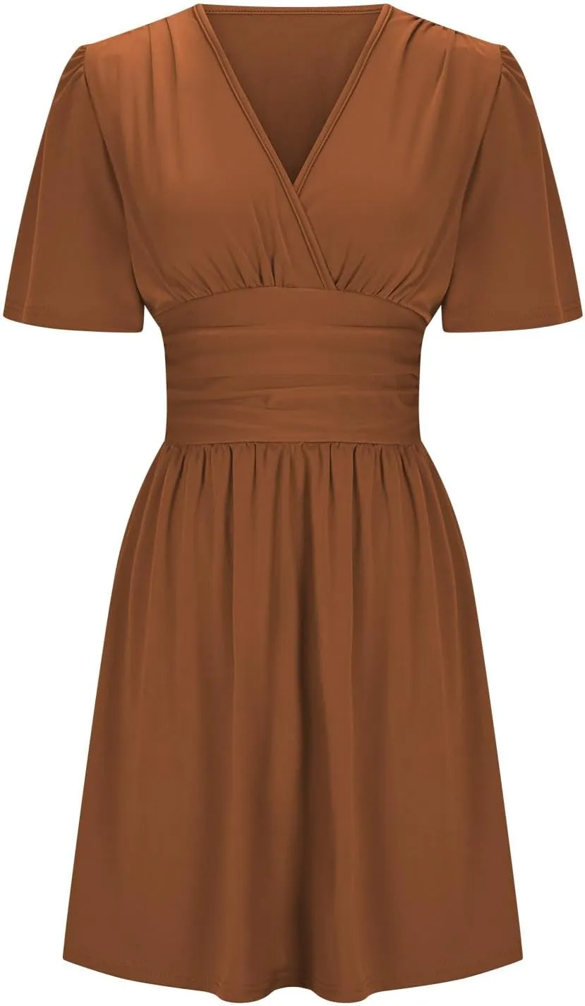 Xiaojmake Short Chiffon Bridesmaid Dress Short Sleeve V Neck Ruffle A Line Wedding Guest Dress A Line Formal Evening Gown