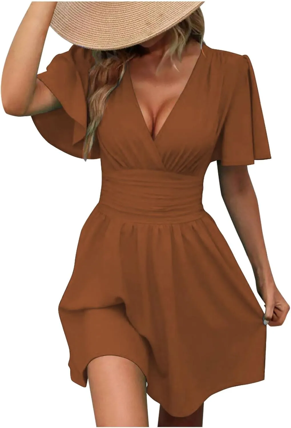 Xiaojmake Short Chiffon Bridesmaid Dress Short Sleeve V Neck Ruffle A Line Wedding Guest Dress A Line Formal Evening Gown
