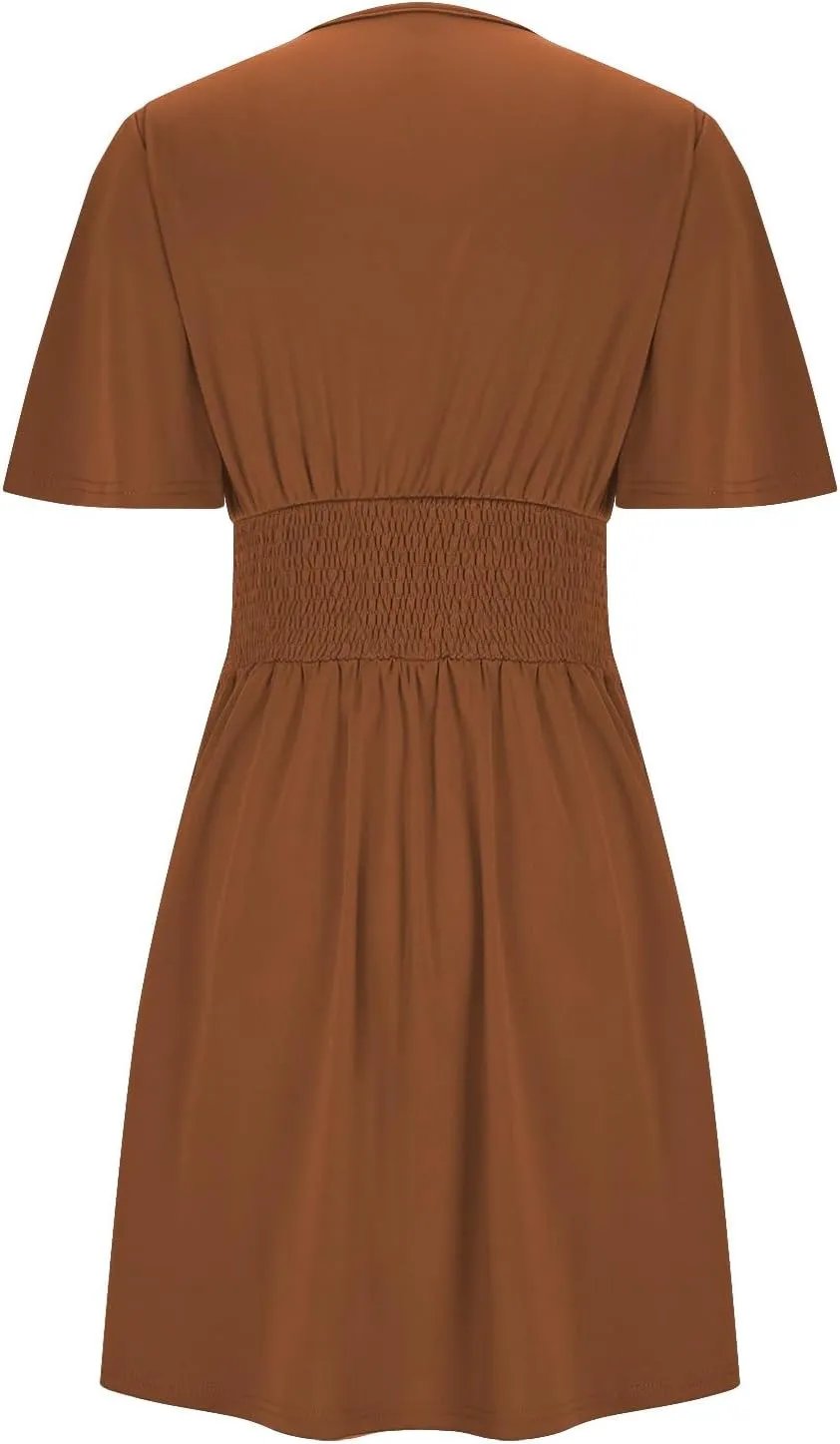 Xiaojmake Short Chiffon Bridesmaid Dress Short Sleeve V Neck Ruffle A Line Wedding Guest Dress A Line Formal Evening Gown