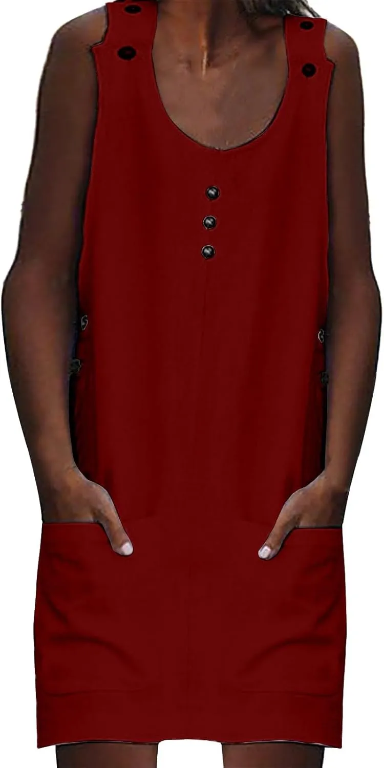 XOWRTE Summer Dress for Women Sleeveless Tank Dress with Pockets Casual Short A Line Dress Crewneck Sundress 2025