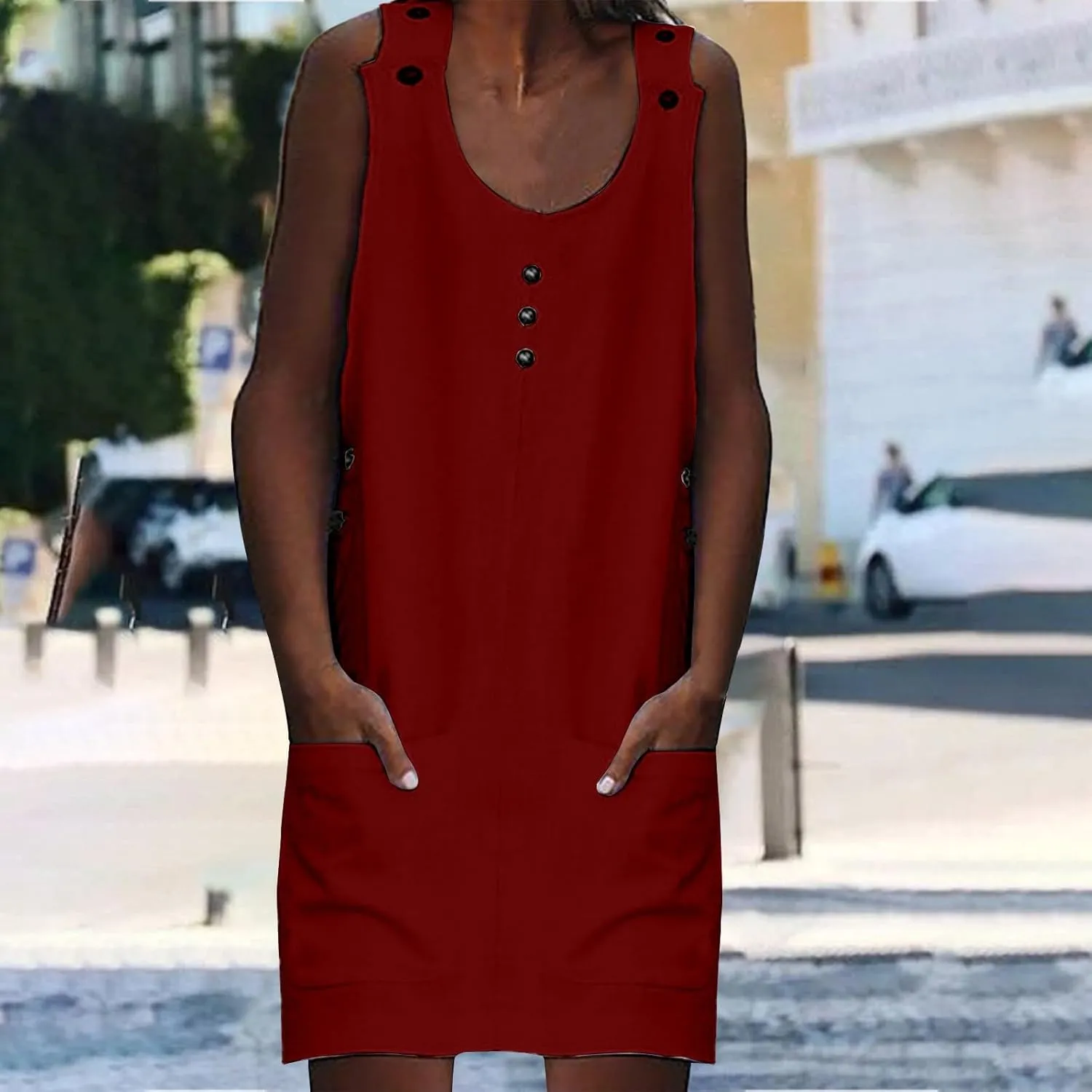 XOWRTE Summer Dress for Women Sleeveless Tank Dress with Pockets Casual Short A Line Dress Crewneck Sundress 2025