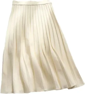 YTR6TW Women Winter Knitted Midi Skirt Elegant High Waist Pleated A-Line Long Skirt Spring Autumn Korean Skirt